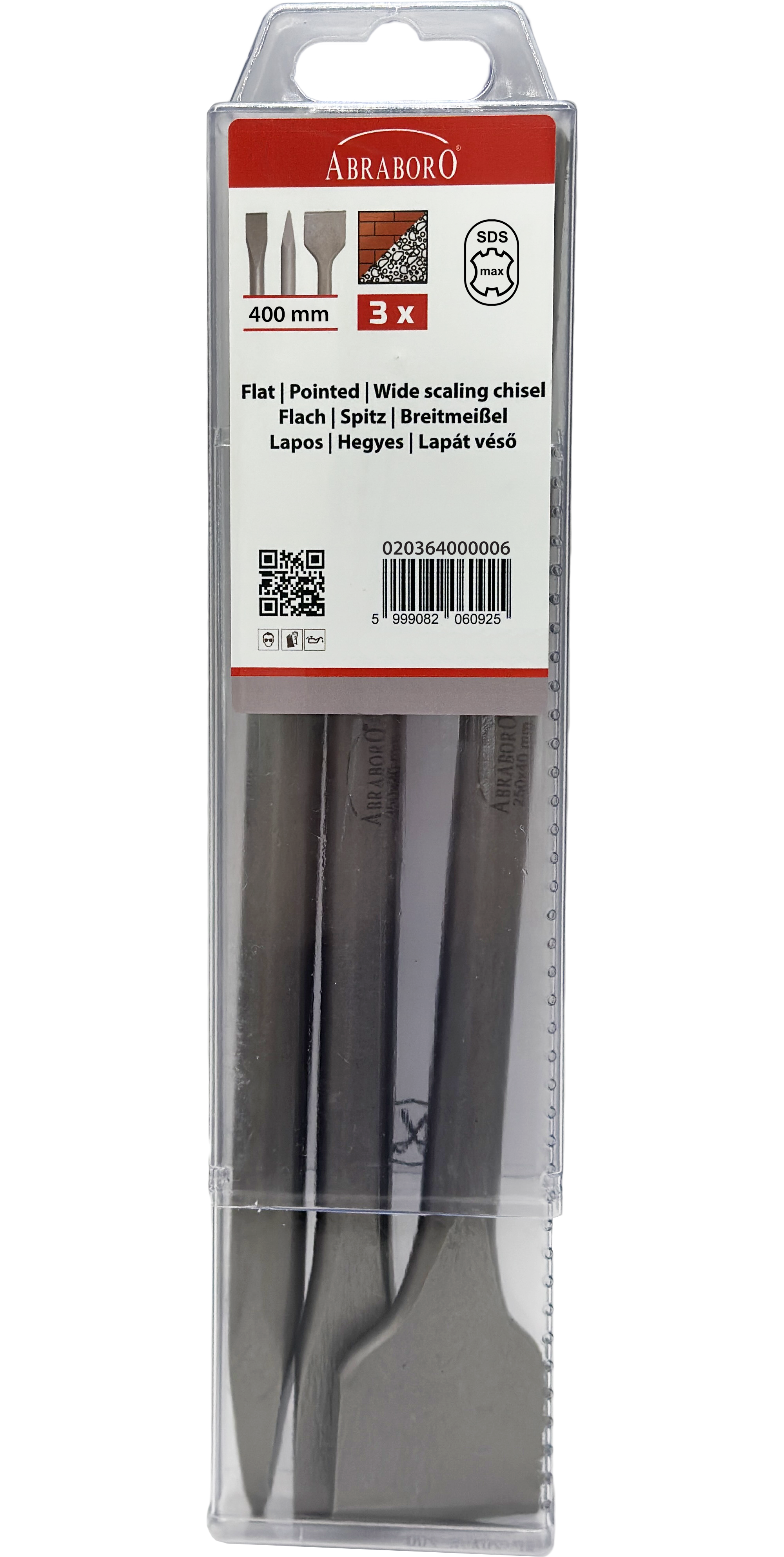 Abraboro SDS-max vésőkészlet (lapos, hegyes, lapát), 3 részes termék fő termékképe