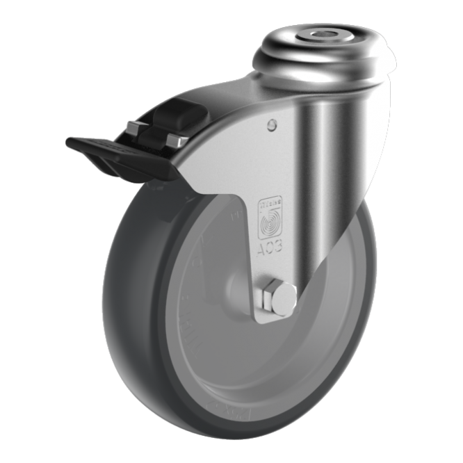 Demotech EP RAR 02/100/32G-FSTF WICKE EP totálfékes hátfuratos készülékgörgő, Ø100 mm termék fő termékképe