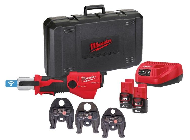 Milwaukee M12 ONEHPT-202C V-Set szuperkompakt FORCE LOGIC™ hidraulikus présszerszám ONE-KEY™ funkcióval (2 x 2.0 Ah Li-ion akkuval) termék fő termékképe