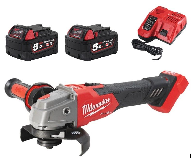 Milwaukee M18 FSAGV125XB-502X FUEL™ akkus RAPIDSTOP™ szénkefe nélküli sarokcsiszoló (2 x 5.0 Ah Li-ion akkuval, Heavy Duty kofferben) termék fő termékképe