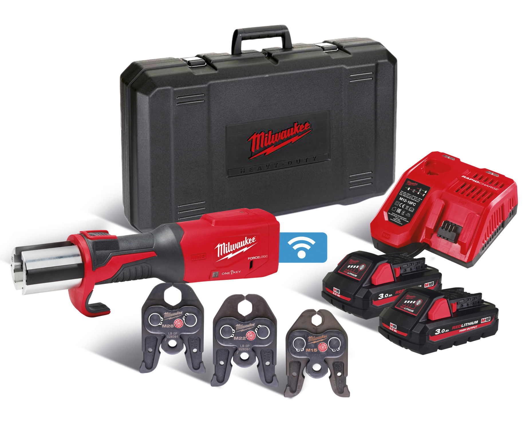 Milwaukee M18 ONEBLHPT-302C M-SET akkus ONE-KEY™ FORCELOGIC™ szénkefe nélküli hidraulikus prés (2 x 3.0 Ah Li-ion akkuval) termék fő termékképe