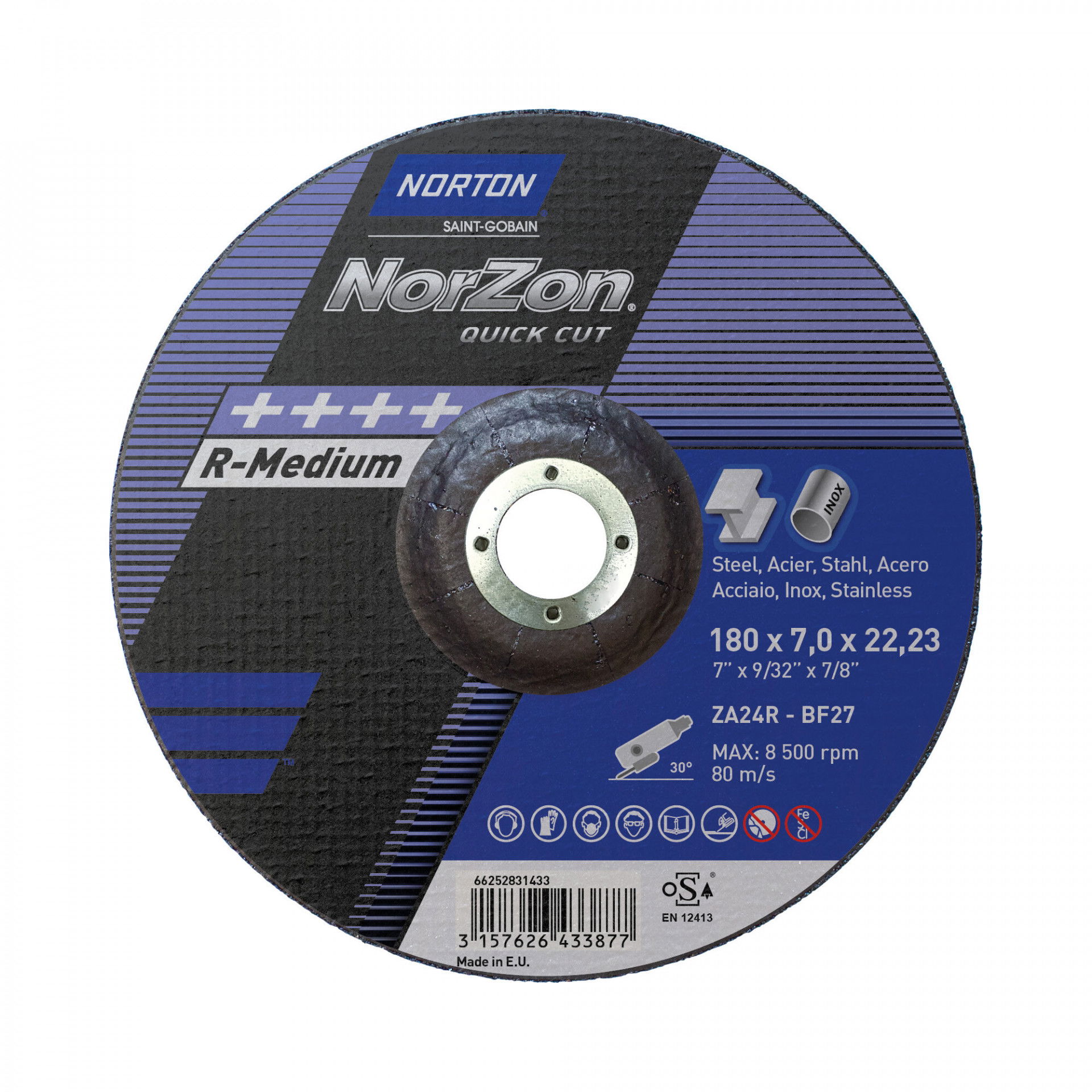 Norton Norzon Quick Cut tisztítókorong 180x7,0x22,23 mm ZA24R, 25 db/csomag termék fő termékképe