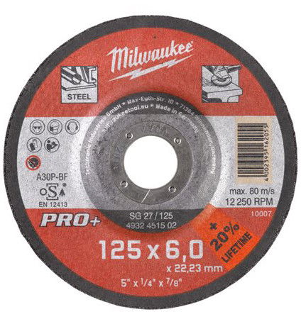 Milwaukee SG 27 / 125 PRO+ csiszolókorong fémhez, hajlított, 125x6.0 mm termék fő termékképe