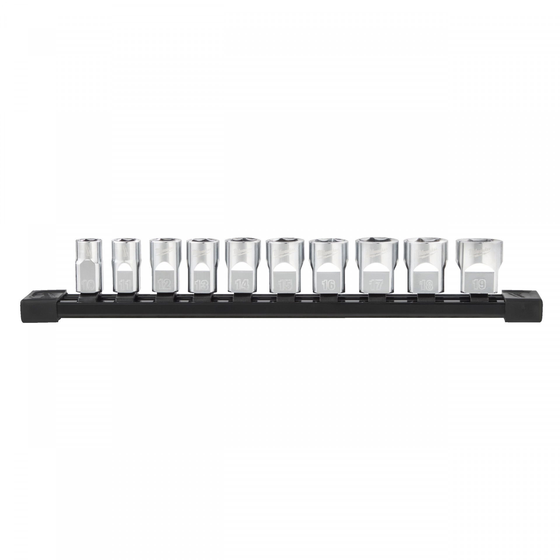 Milwaukee FOUR FLAT™ oldalú 3/8"-os dugókulcs készlet, rövid, 6-lapú, metrikus, 10 darabos termék fő termékképe