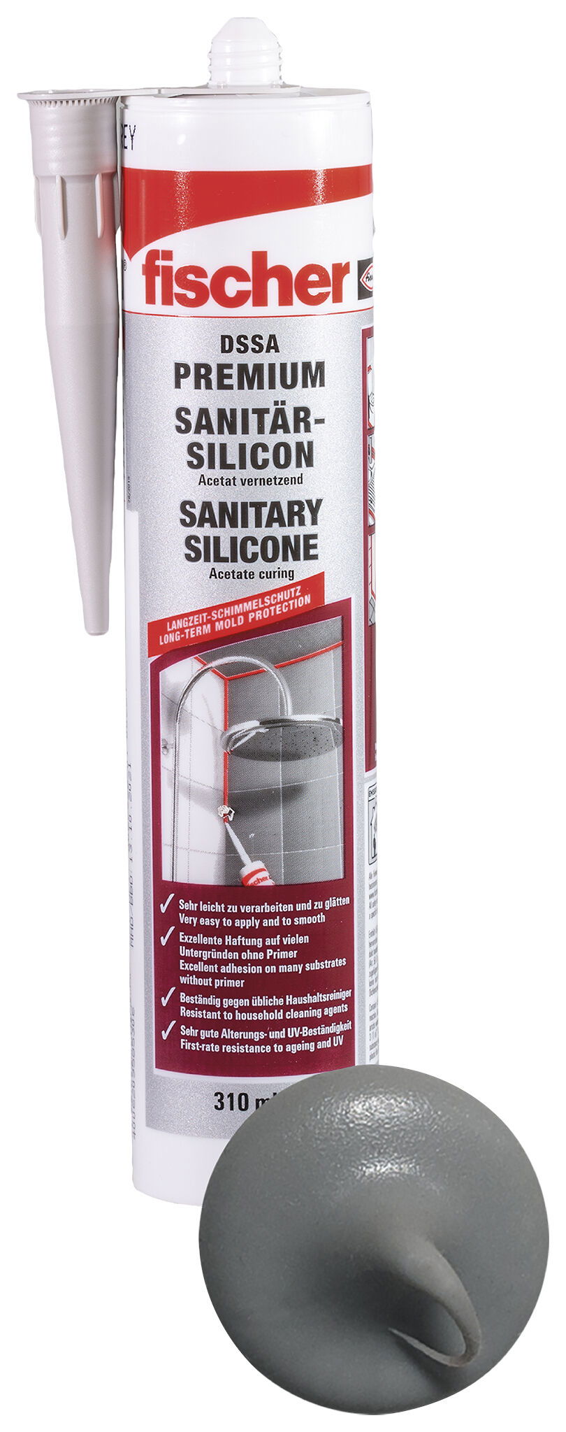 Fischer DSSA DG prémium szaniter szilikon (DE/EN), sötétszürke, 310 ml termék fő termékképe