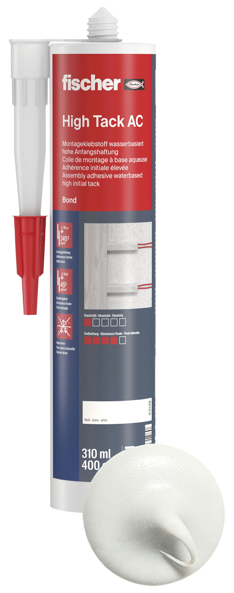 Fischer Erős tapadású AC szerelőragasztó, krémfehér, 310 ml termék fő termékképe