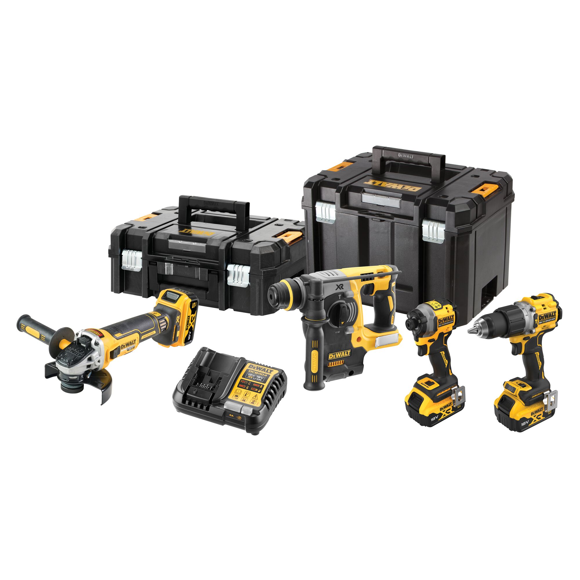 Dewalt DCK429P3T akkus gépcsomag, 4 gépes (3 x 5.0 Ah Li-ion akkuval, 2 x TSTAK kofferben) termék fő termékképe